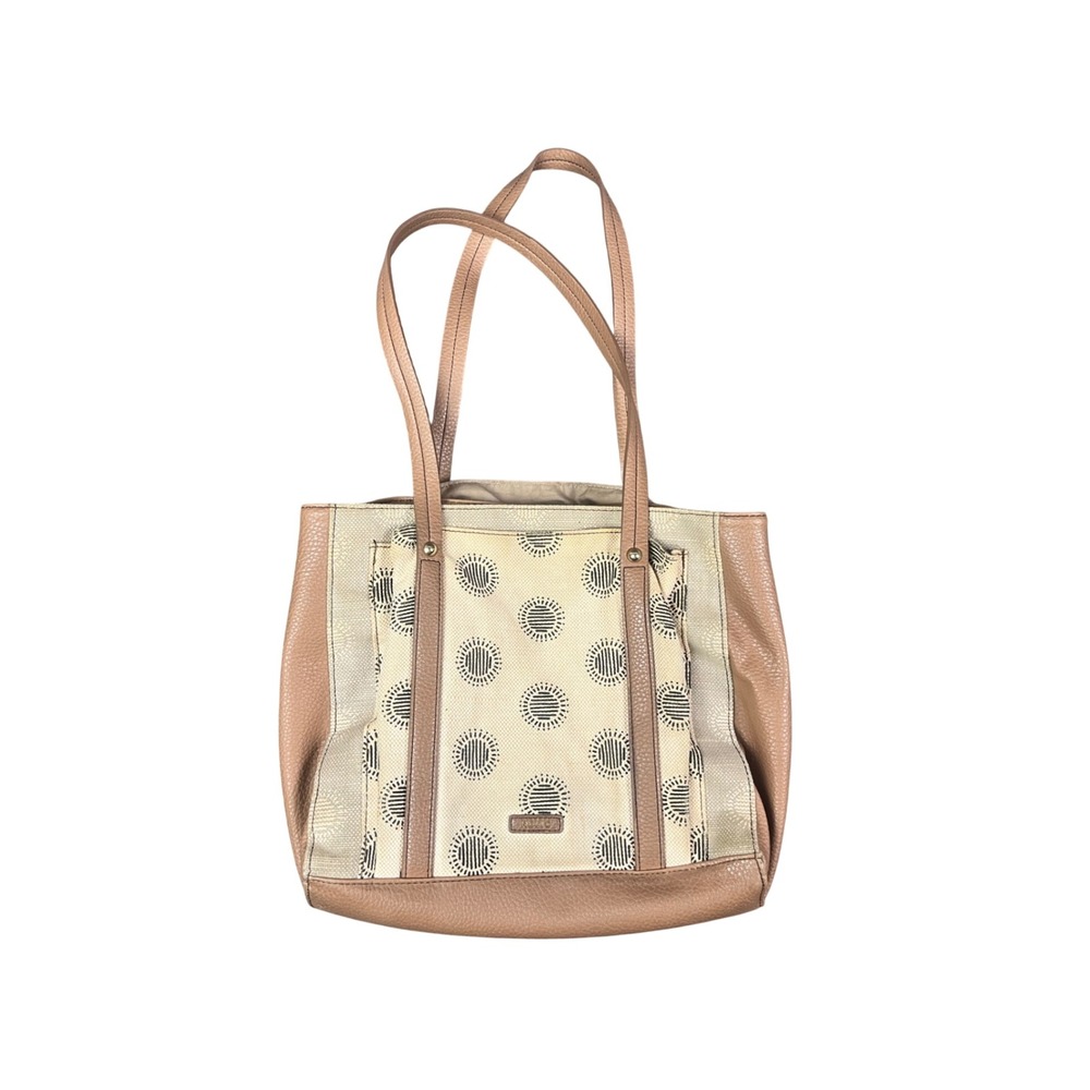 Relic by Fossil Tan Beige Canvas Faux Leather Triple Entry Tote Shoulder Bag‎